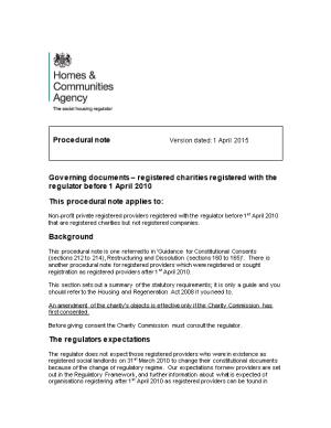 Governing Documents Registered Charities Registered with the Regulator Before 1 April 2010