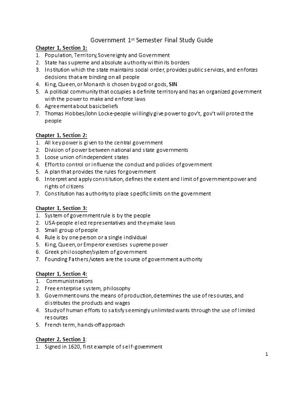 Government 1St Semester Final Study Guide