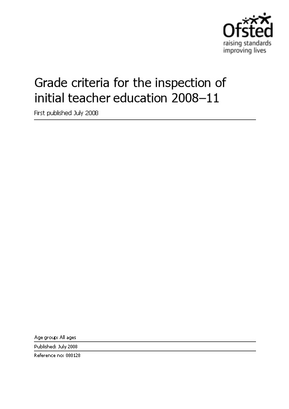 Grade Criteria for the Inspection of Initial Teacher Education 2008 11