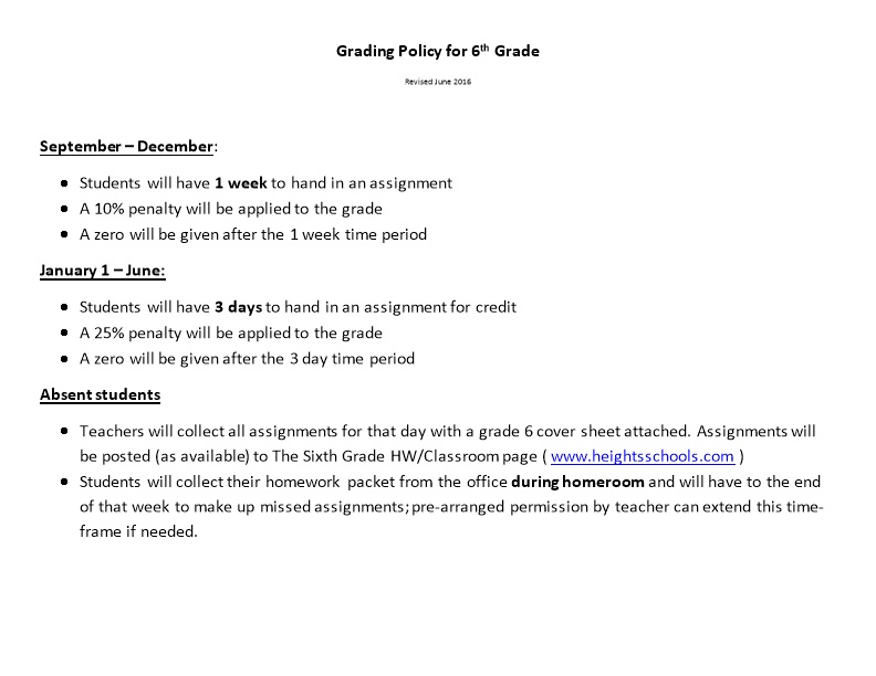 Grading Policy for 6Th Grade