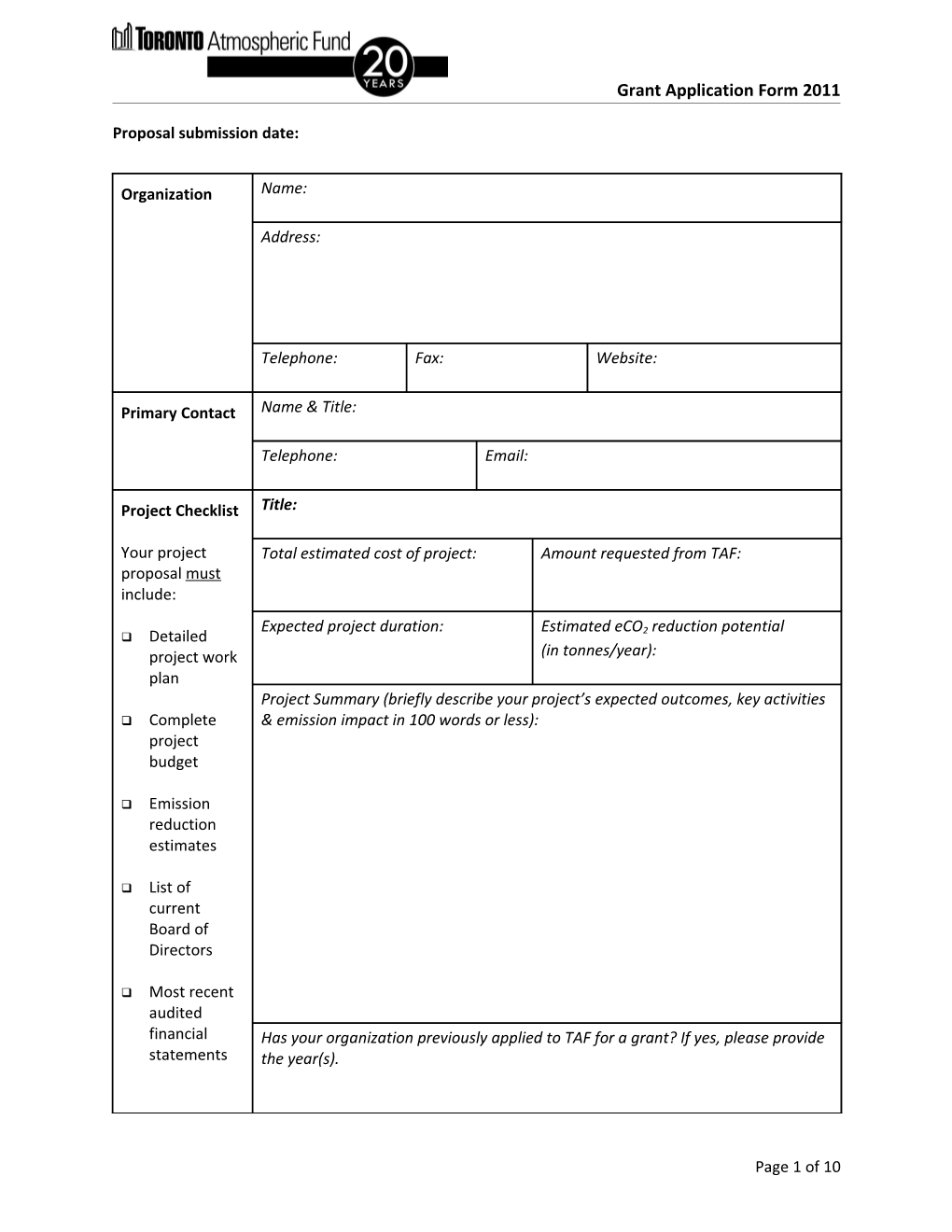 Grant Application Form 2011