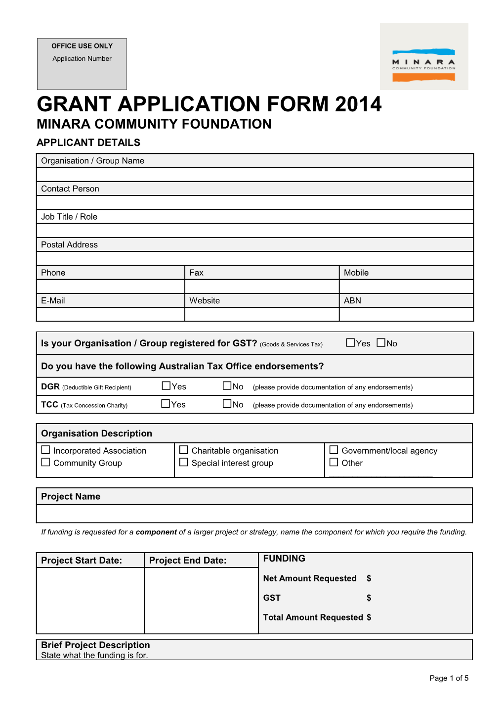 Grant Application Form 2014