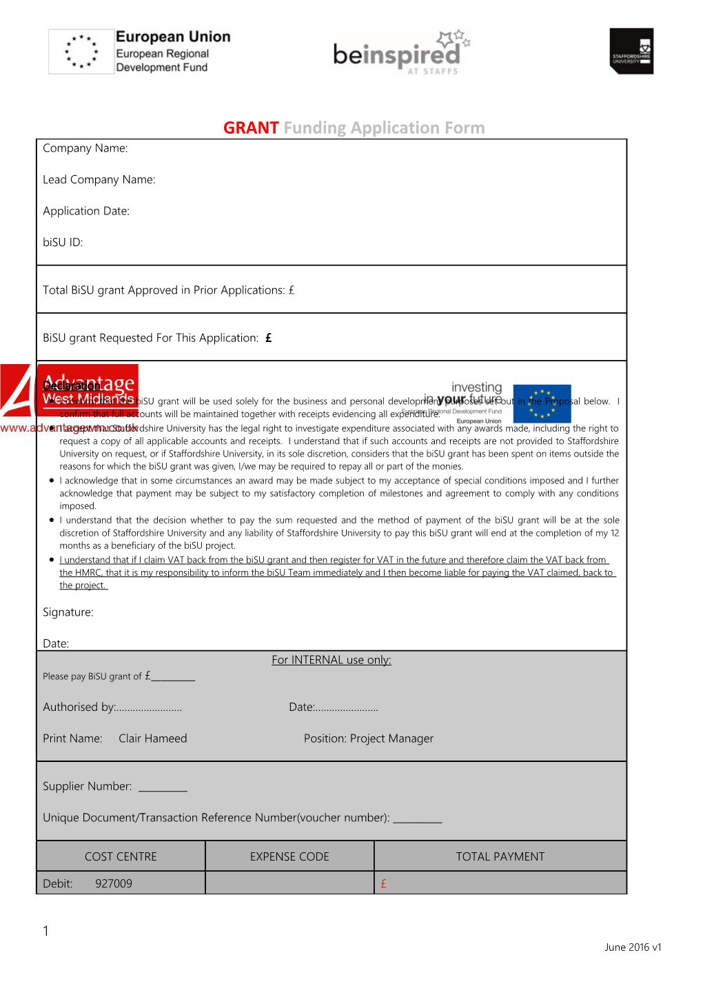GRANT Funding Application Form