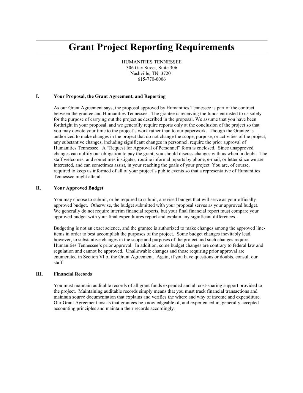 Grant Project Reporting Requirements