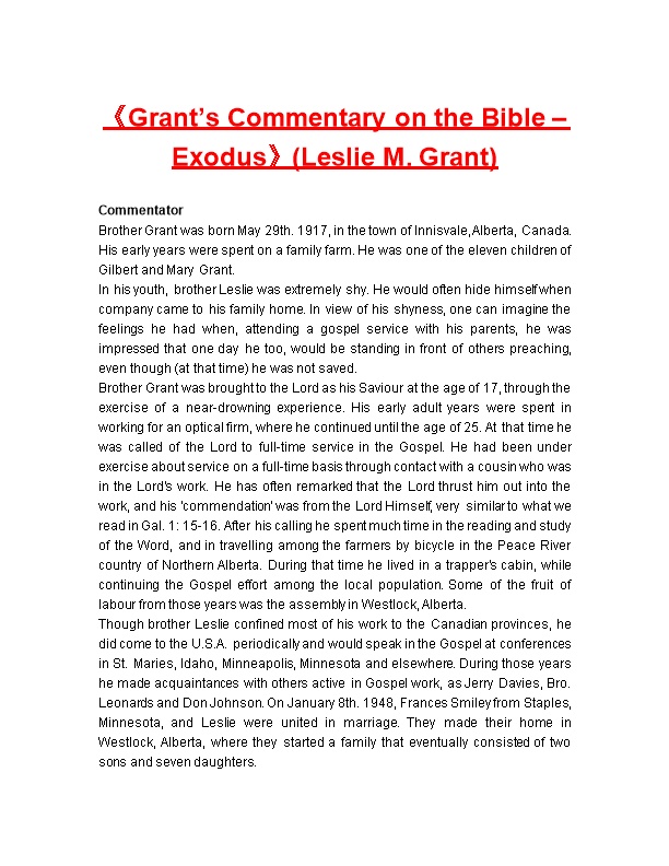 Grant Scommentaryon the Bible Exodus (Leslie M. Grant)