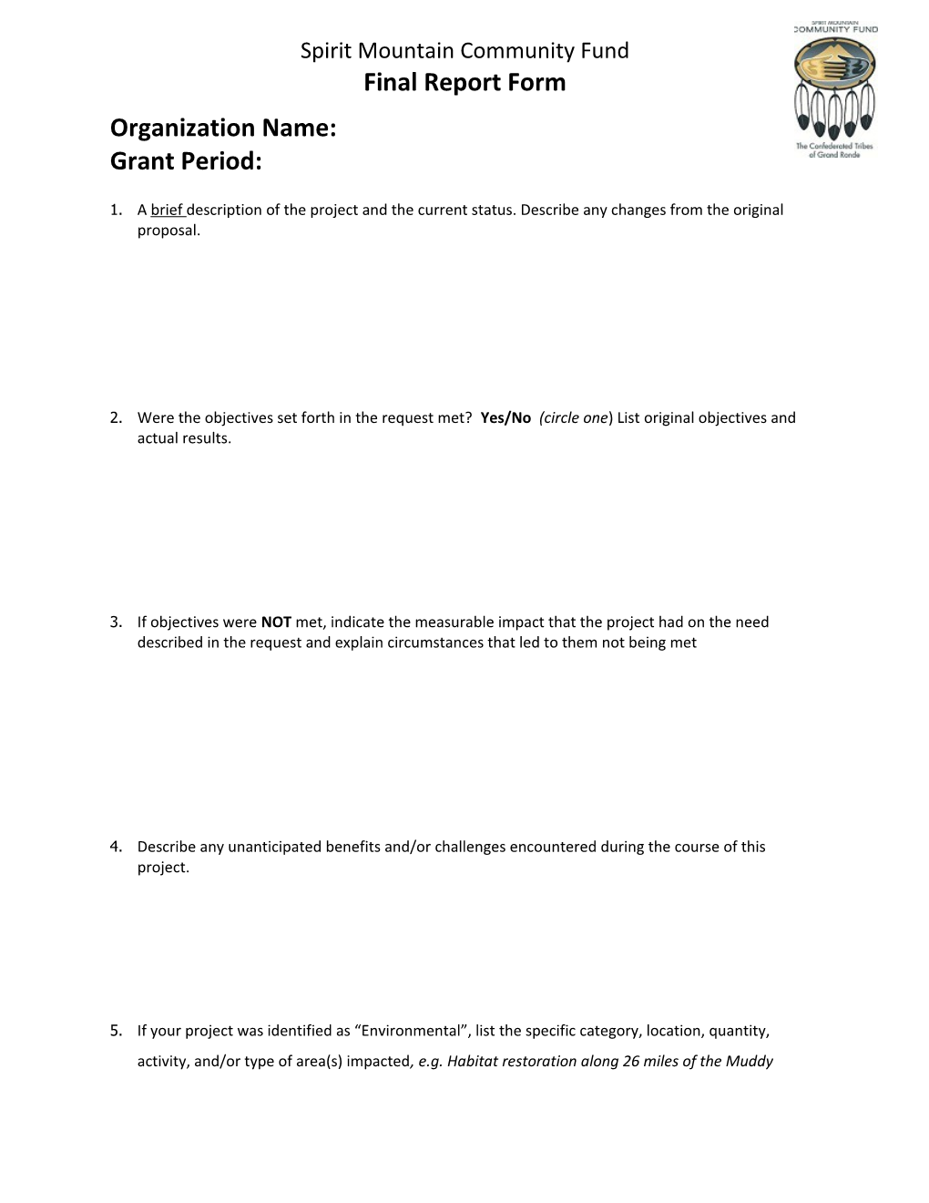 Grantee Final Report Form