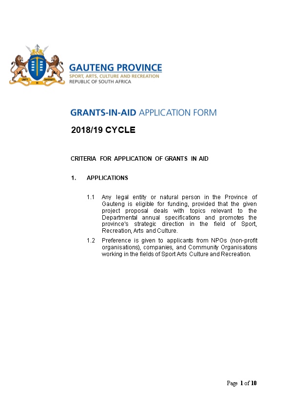 Grants in Aid Application Form 2018-19