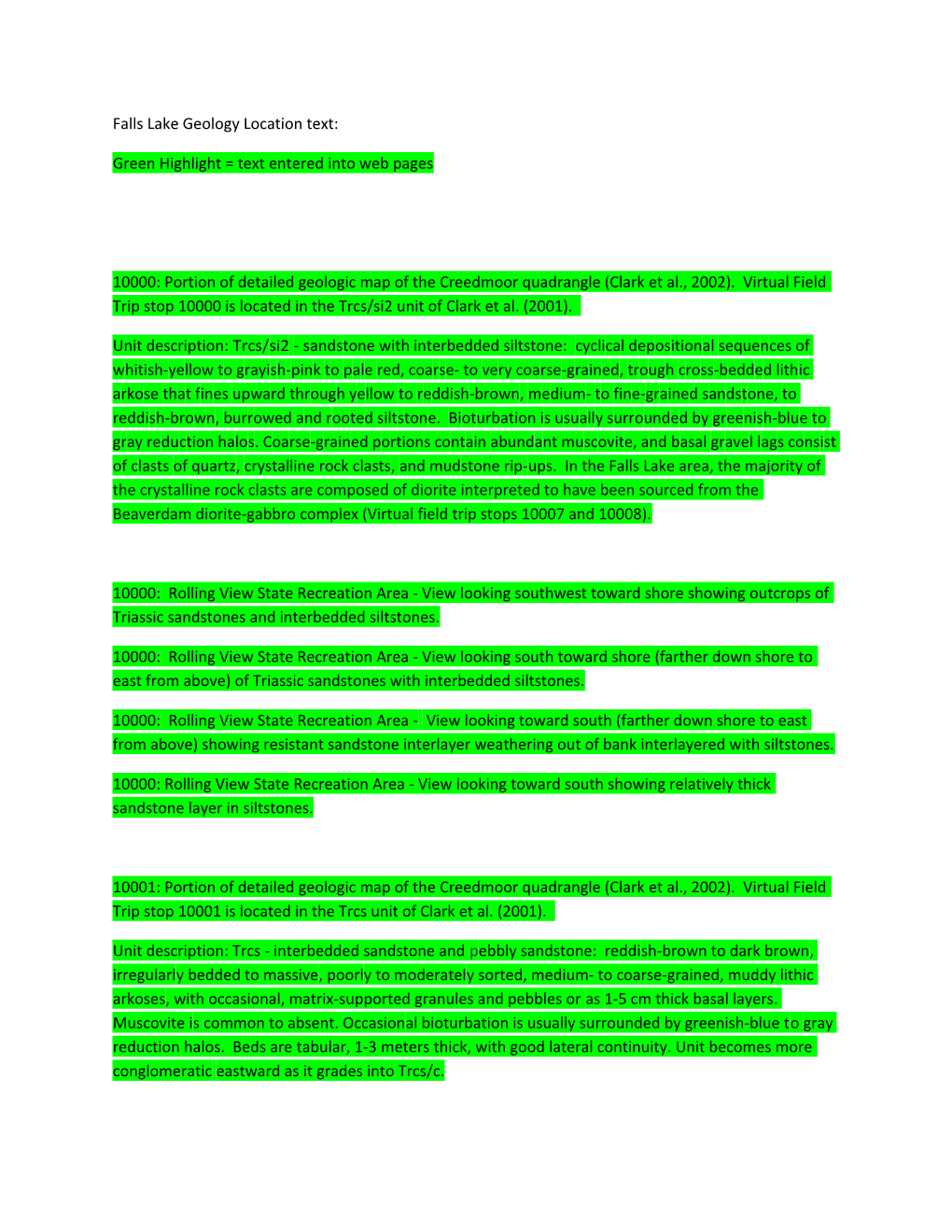 Green Highlight = Text Entered Into Web Pages