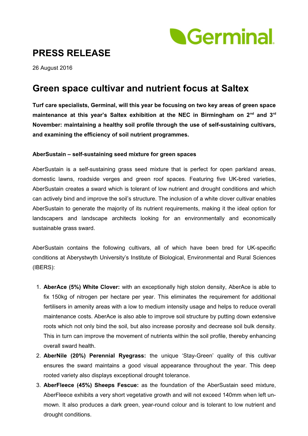 Green Space Cultivar and Nutrient Focus at Saltex