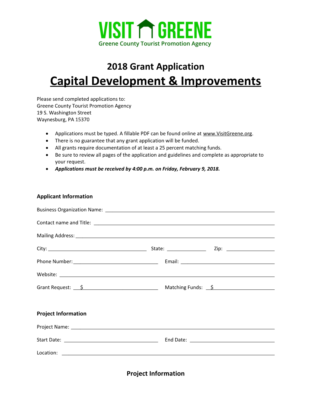 Greene County Tourist Promotion Agency2018 Capital Developmentimprovements Grant