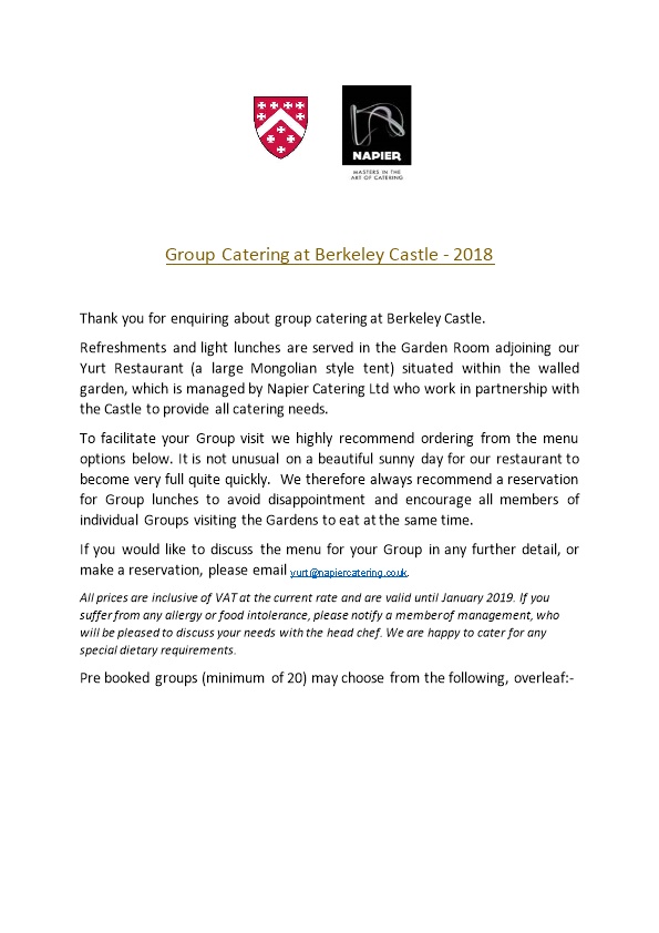Group Catering at Berkeley Castle - 2018