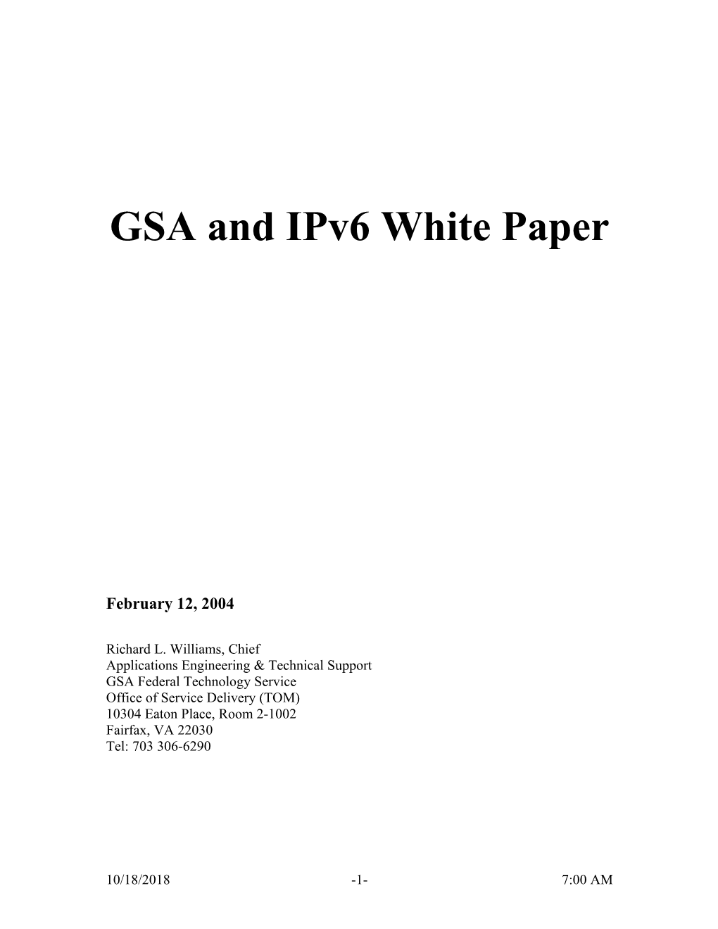 GSA and Ipv6 White Paper