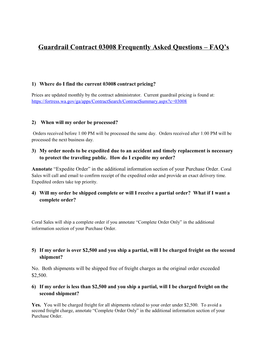 Guardrail Contract 03008 Frequently Asked Questions FAQ S