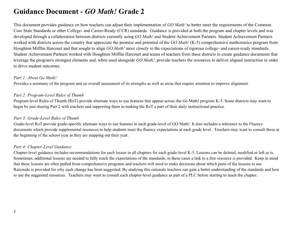 Guidance Document - GO Math!Grade 2