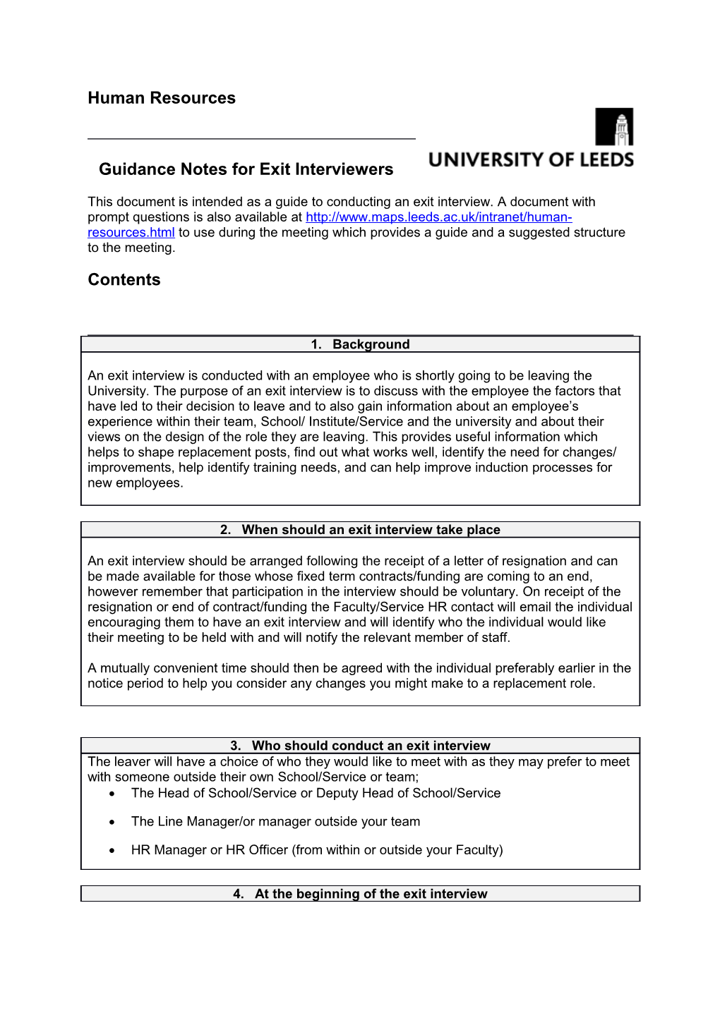 Guidance Notes for Exit Interviewers