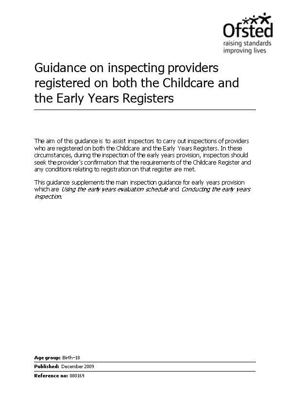Guidance on Inspecting Providers Registered on Both the Childcare and the Early Years Registers
