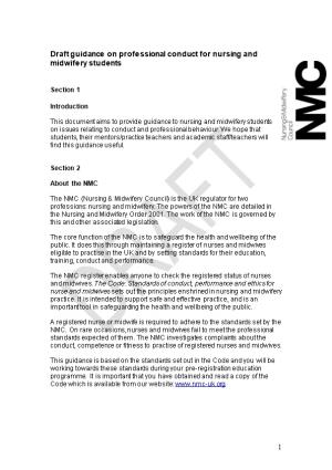 Guidance on Professional Conduct for Nursing and Midwifery Students