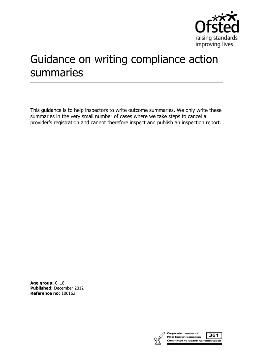 Guidance on Writing Compliance Action Summaries