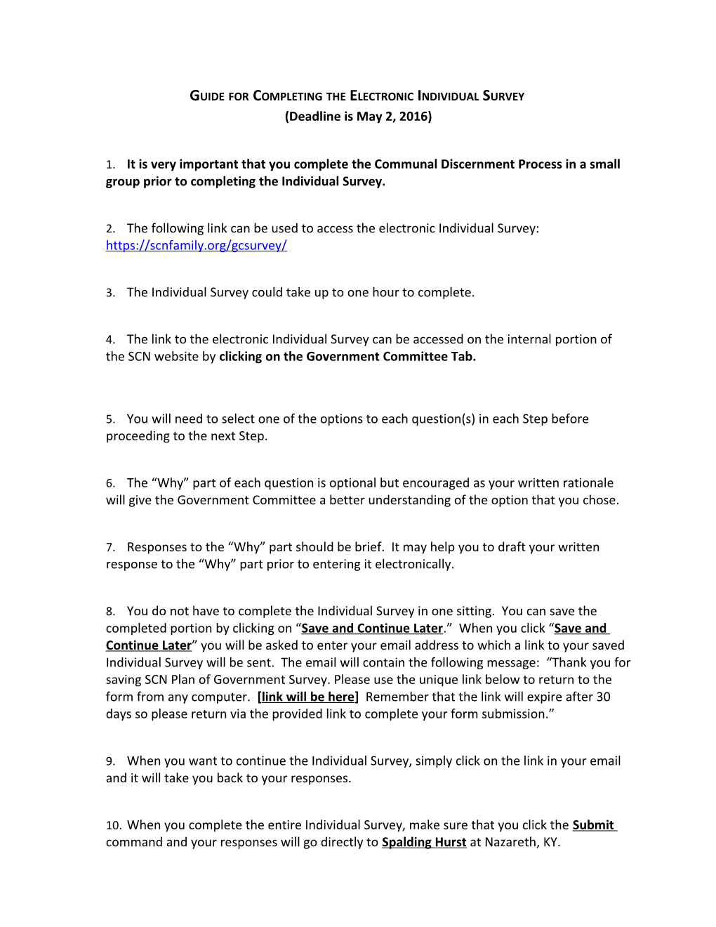 Guide for Completing the Electronic Individual Survey (Deadline Is May 2, 2016)