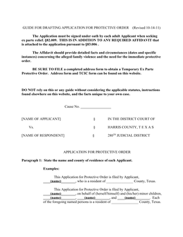 GUIDE for DRAFTING APPLICATION for PROTECTIVE ORDER (Revised 10-14-11)