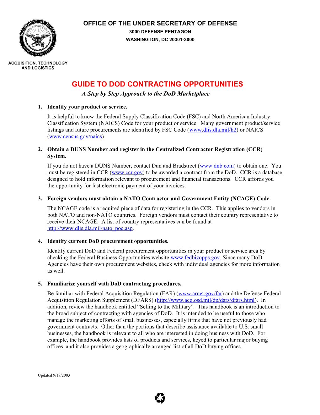 Guide to Dod Contracting Opportunities