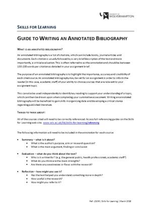 Guide to Writing an Annotated Bibliography