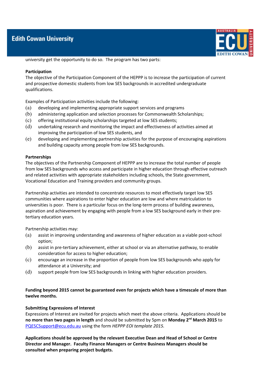 Guidelines for Application for Higher Education Equity Support Program Funding 2006