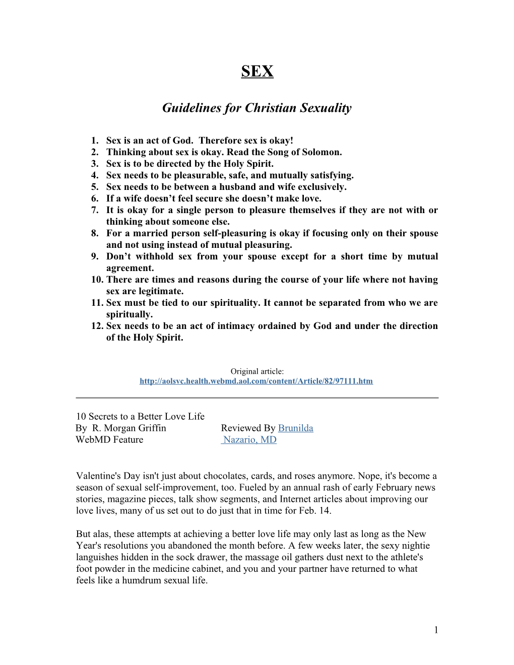 Guidelines for Christian Sexuality