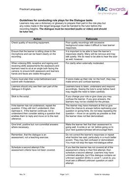 Guidelines for Conducting Role Plays for the Dialogue Tasks