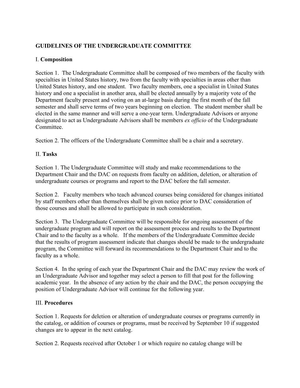 Guidelines of the Undergraduate Committee