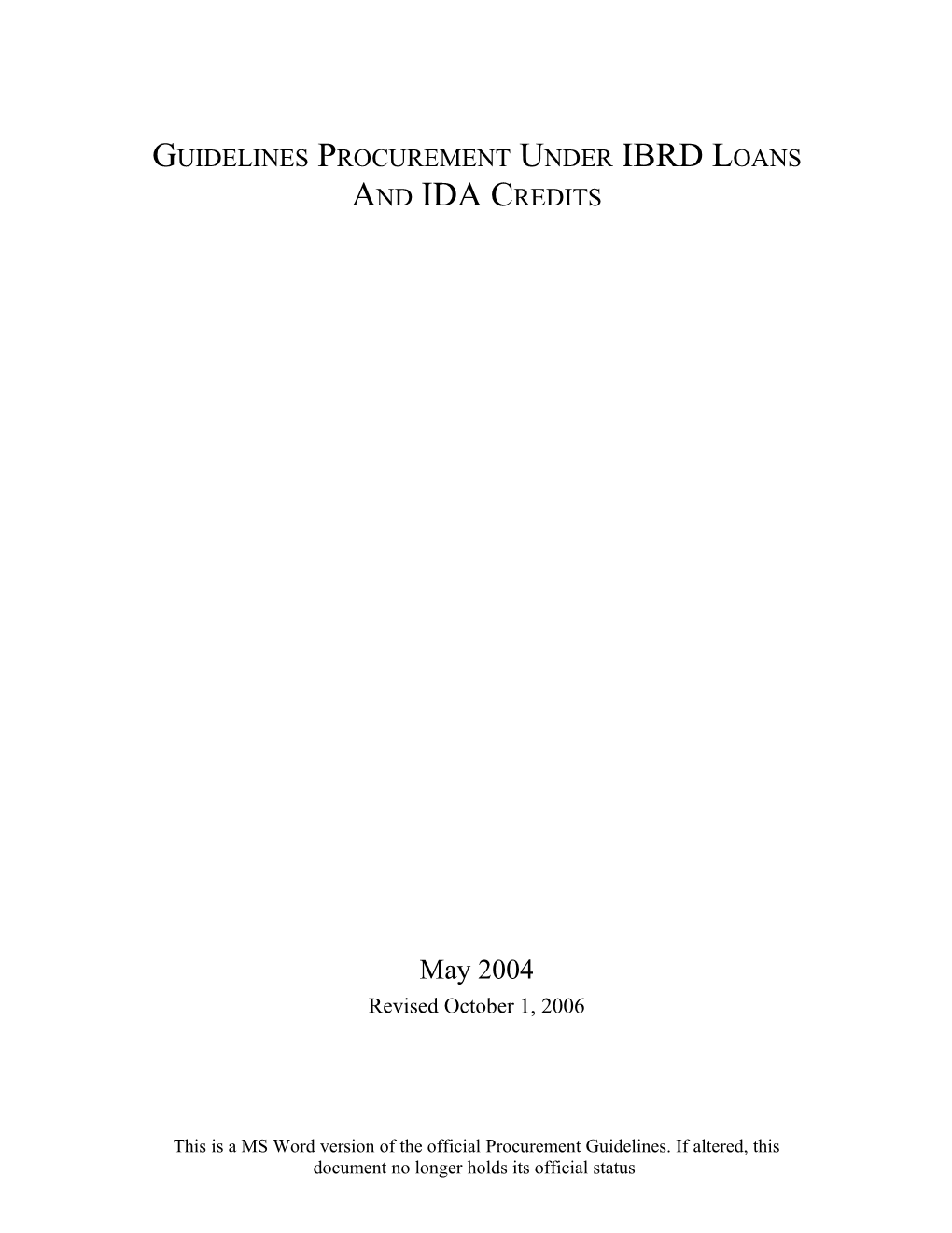 Guidelines Procurement Under IBRD Loans and IDA Credits