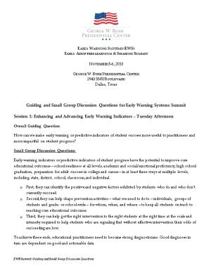 Guiding and Small Group Discussion Questions for Early Warning Systems Summit