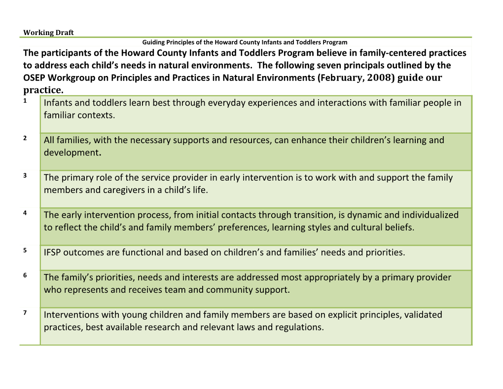Guiding Principles of the Howard County Infants and Toddlers Program