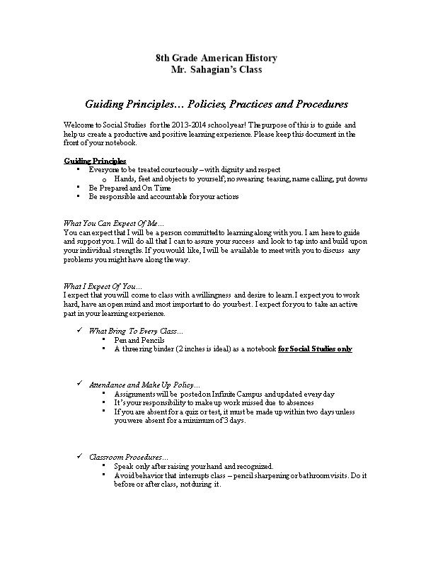 Guiding Principles Policies, Practices and Procedures