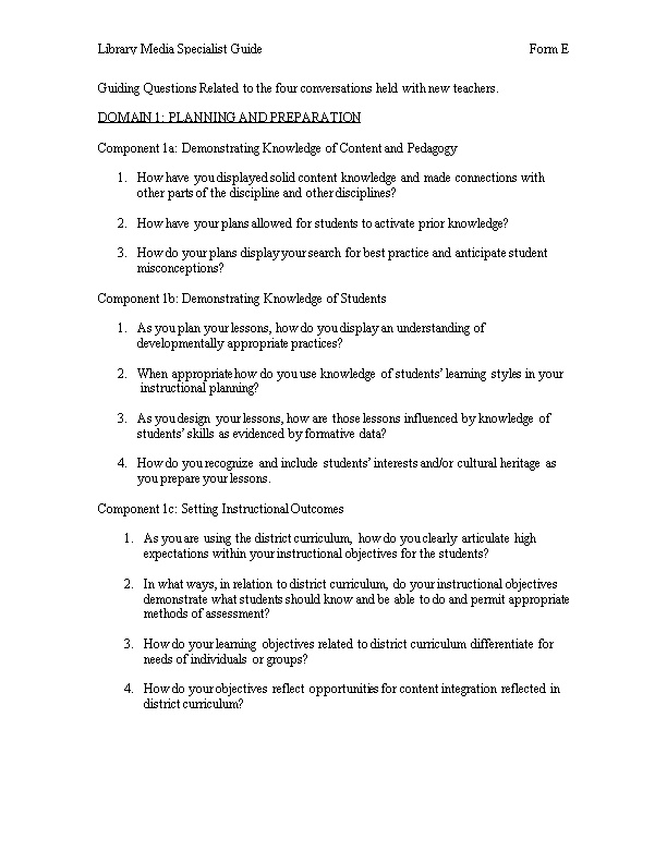 Guiding Questions Related to the Four Conversations Held with New Teachers