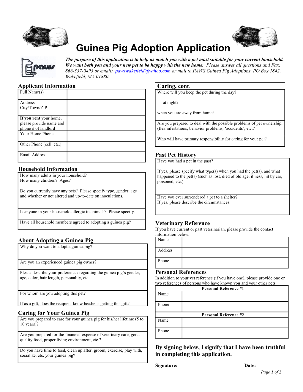 Guinea Pig Adoption Application