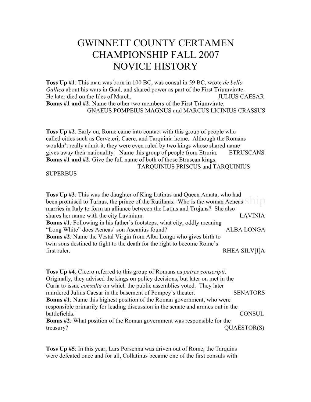 Gwinnett County Certamen Championship