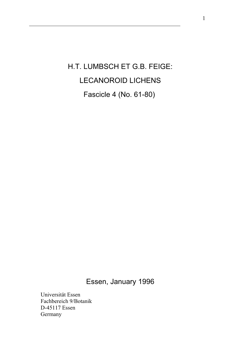 H.T. Lumbsch Et G.B. Feige: Lecanoroid Lichens