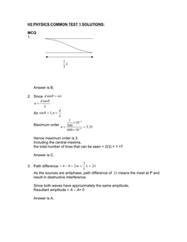 H2 Physics Common Test 1 Solutions