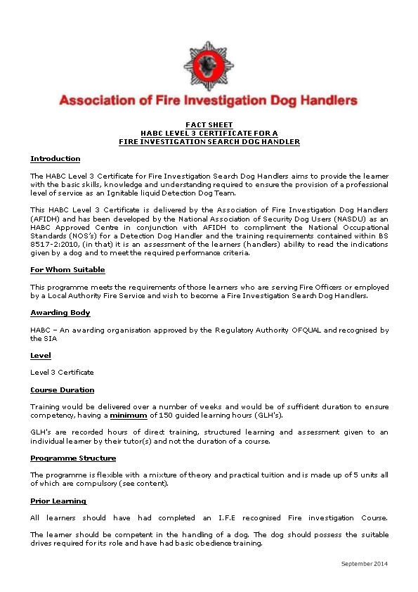 Habc Level 4 Certificate for an Explosive Detection Dog Handler