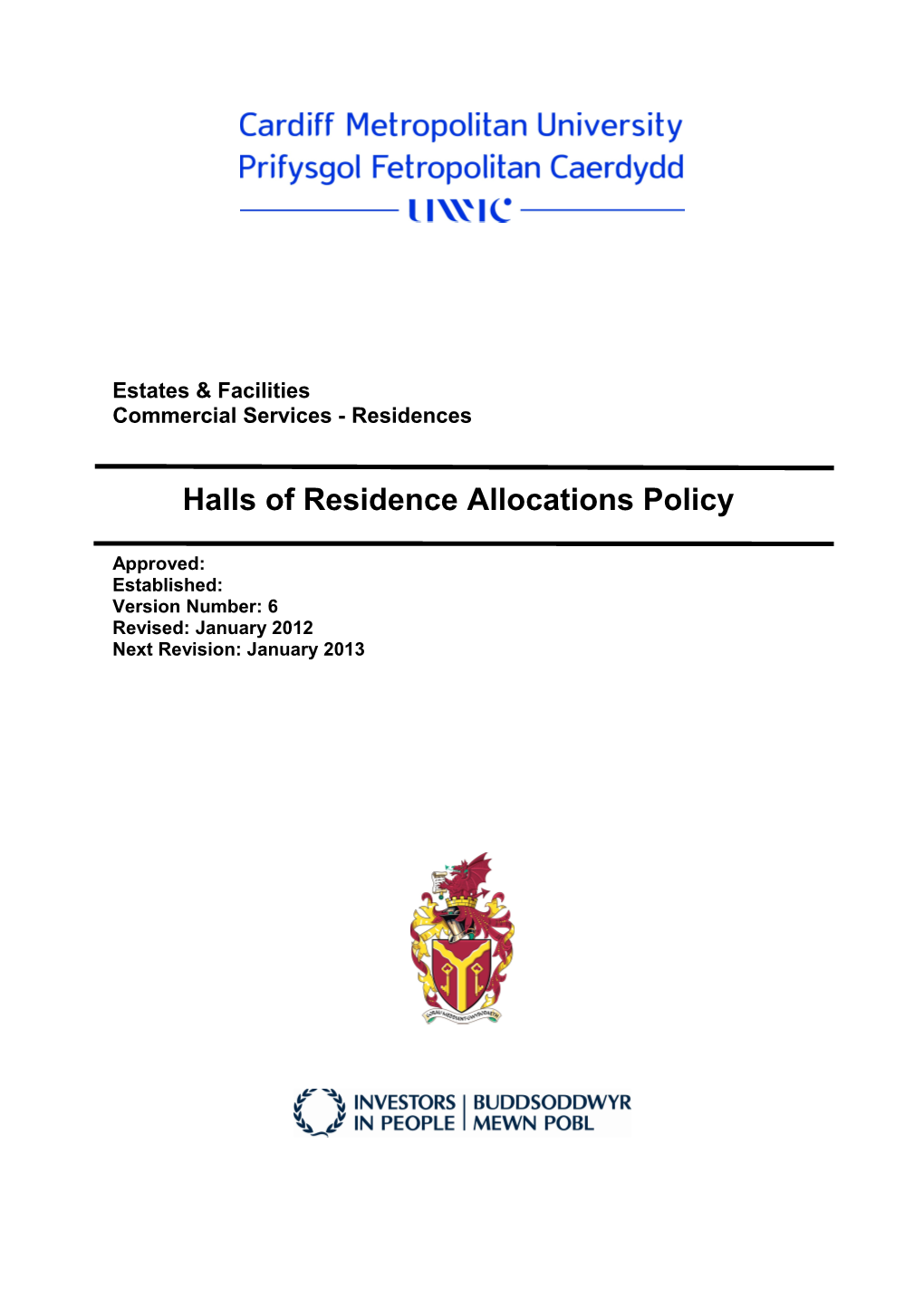 Halls of Residence Allocations Policy