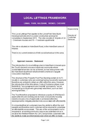 Halton Housing Trust Local Lettings Framework Procedural Document