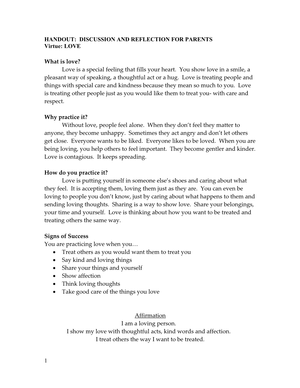 Handout: Discussion and Reflection for Parents