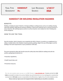 Handout on Welding Inhalation Hazards