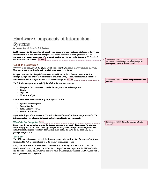 Hardware Components of Information Systems
