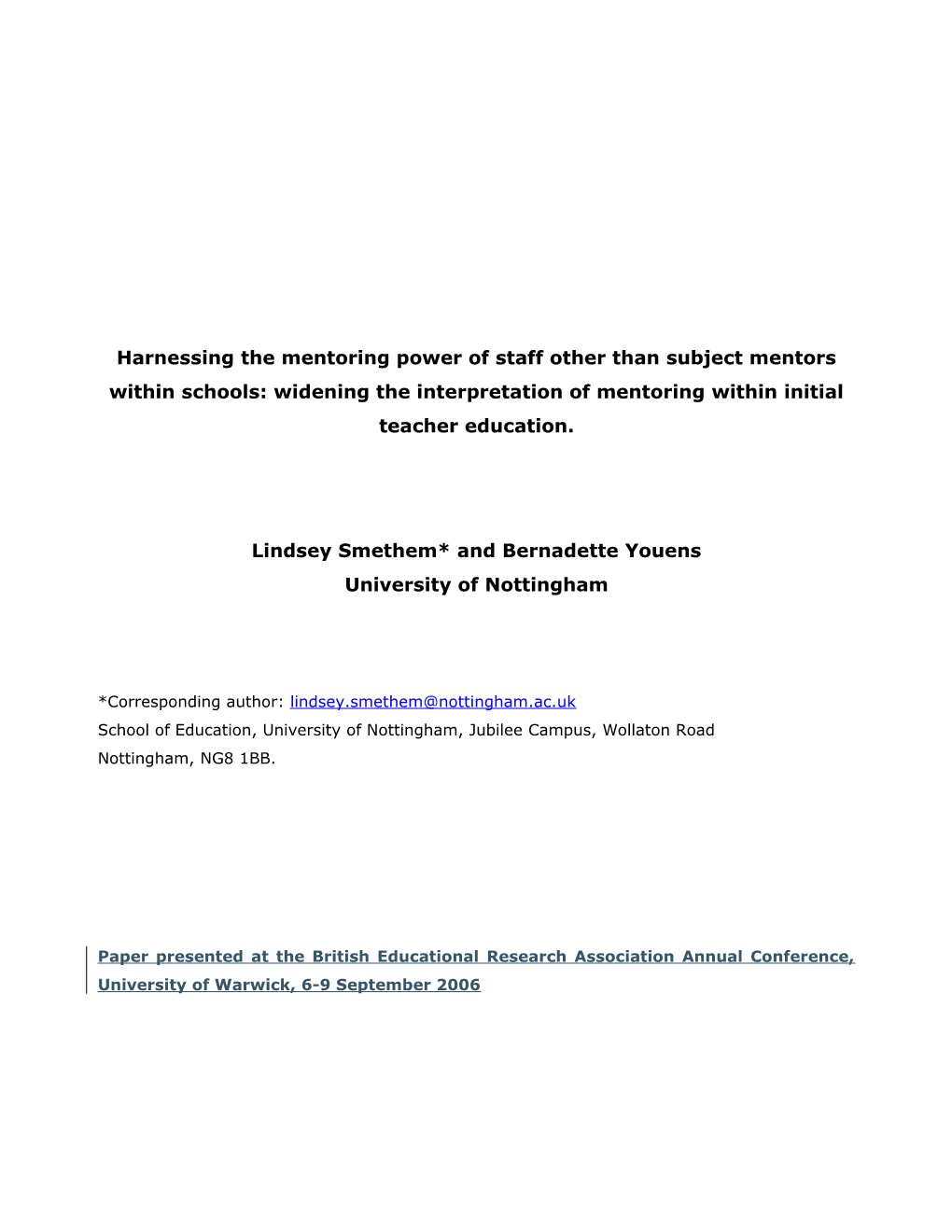 Harnessing the Mentoring Power of Staff Other Than Subject Mentors Within Schools: Widening