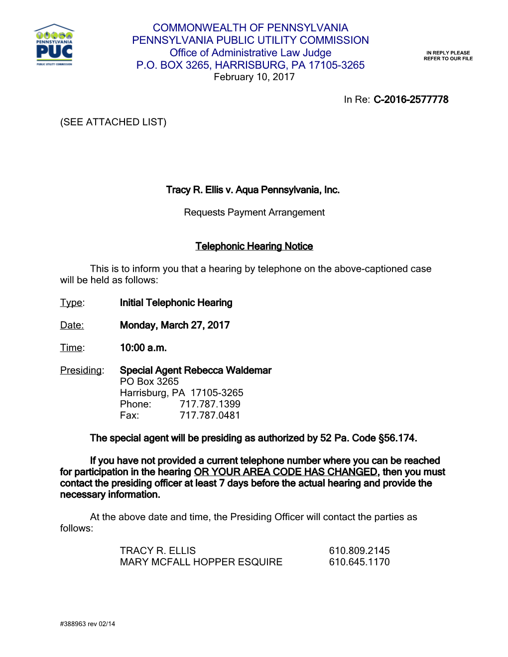 Harrisburg Special Agent Notice