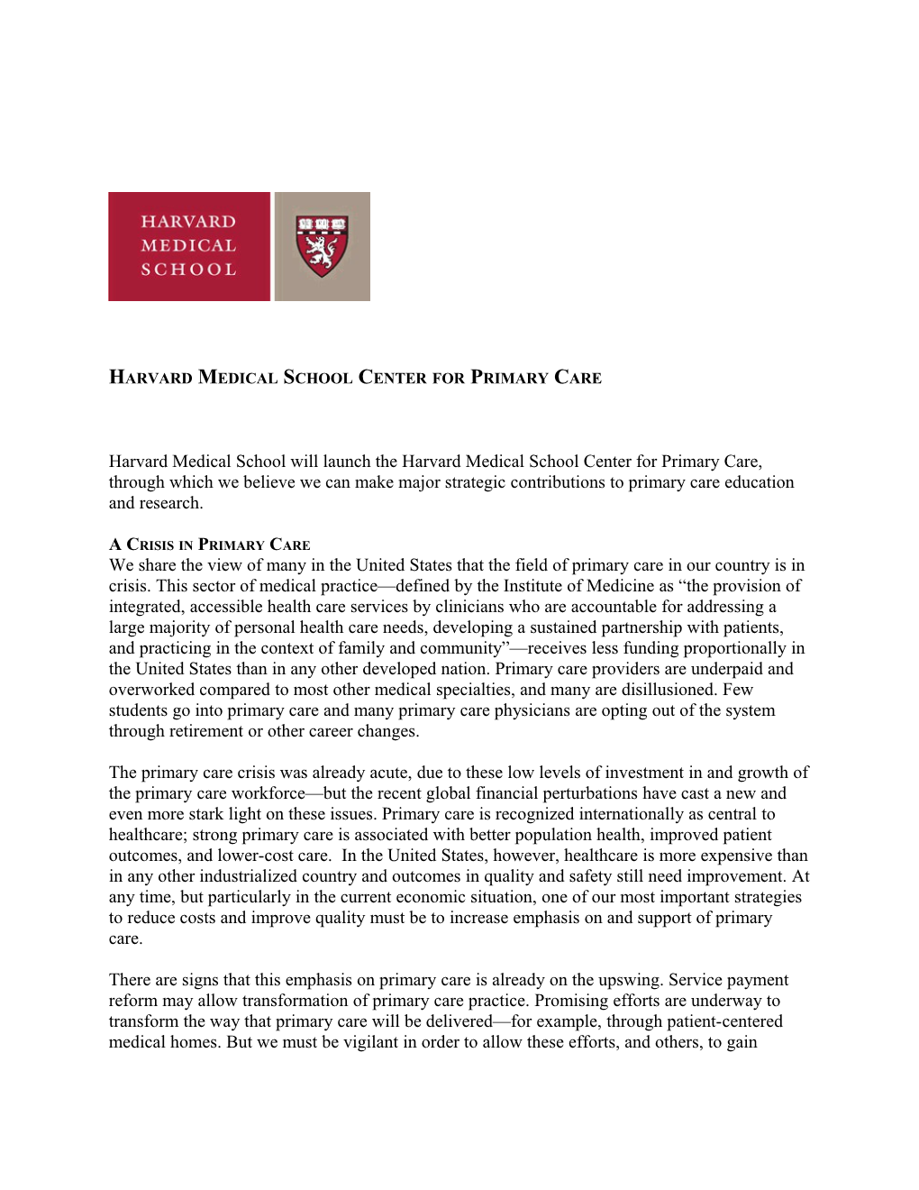 Harvard Medical School Center for Primary Care