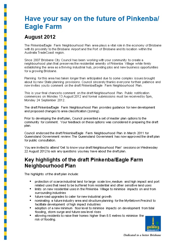 Have Your Say on the Future of Pinkenba/ Eagle Farm