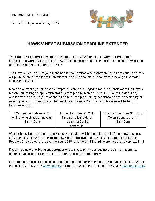 Hawks Nest Submission Deadline Extended